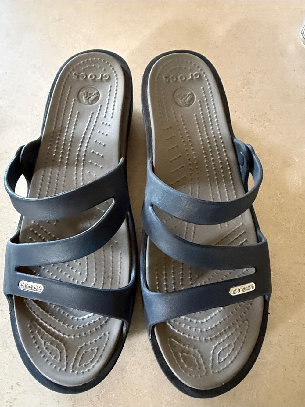 CROCS Blue Triple-Strap Wedge Sandals